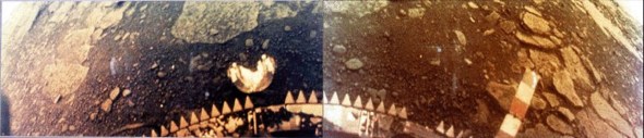 Photo Credit goes to NASA. Venera 13 Russian Probe, offering some of the only color photos on the surface of Venus.It only operated for about an hour.