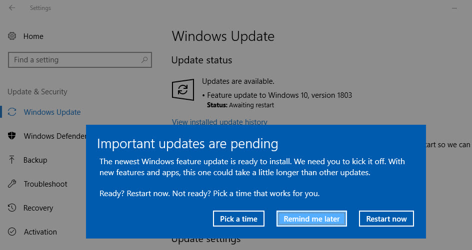 windows10 update screen
