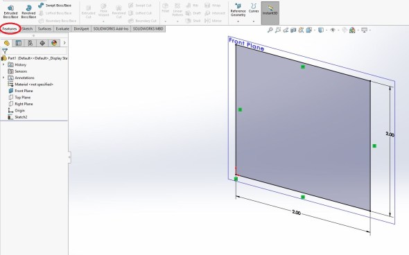 Solidworks features menu