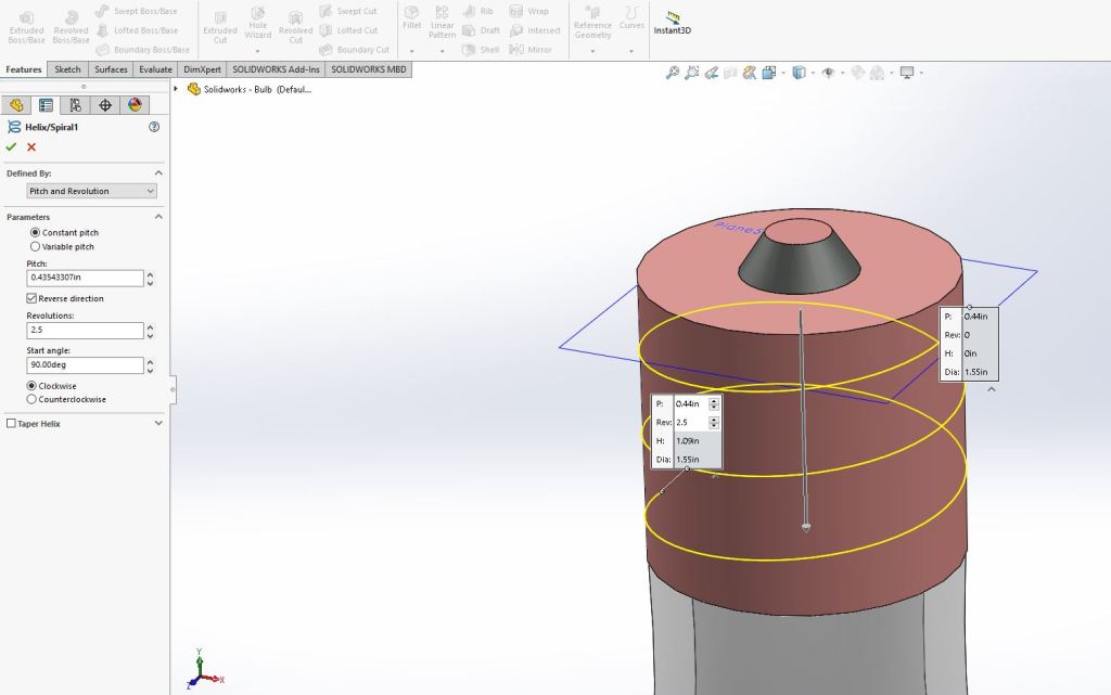 Solidworks Helix Path Day 335: Solid Modeling – Week 6 | Lunatic Laboratories